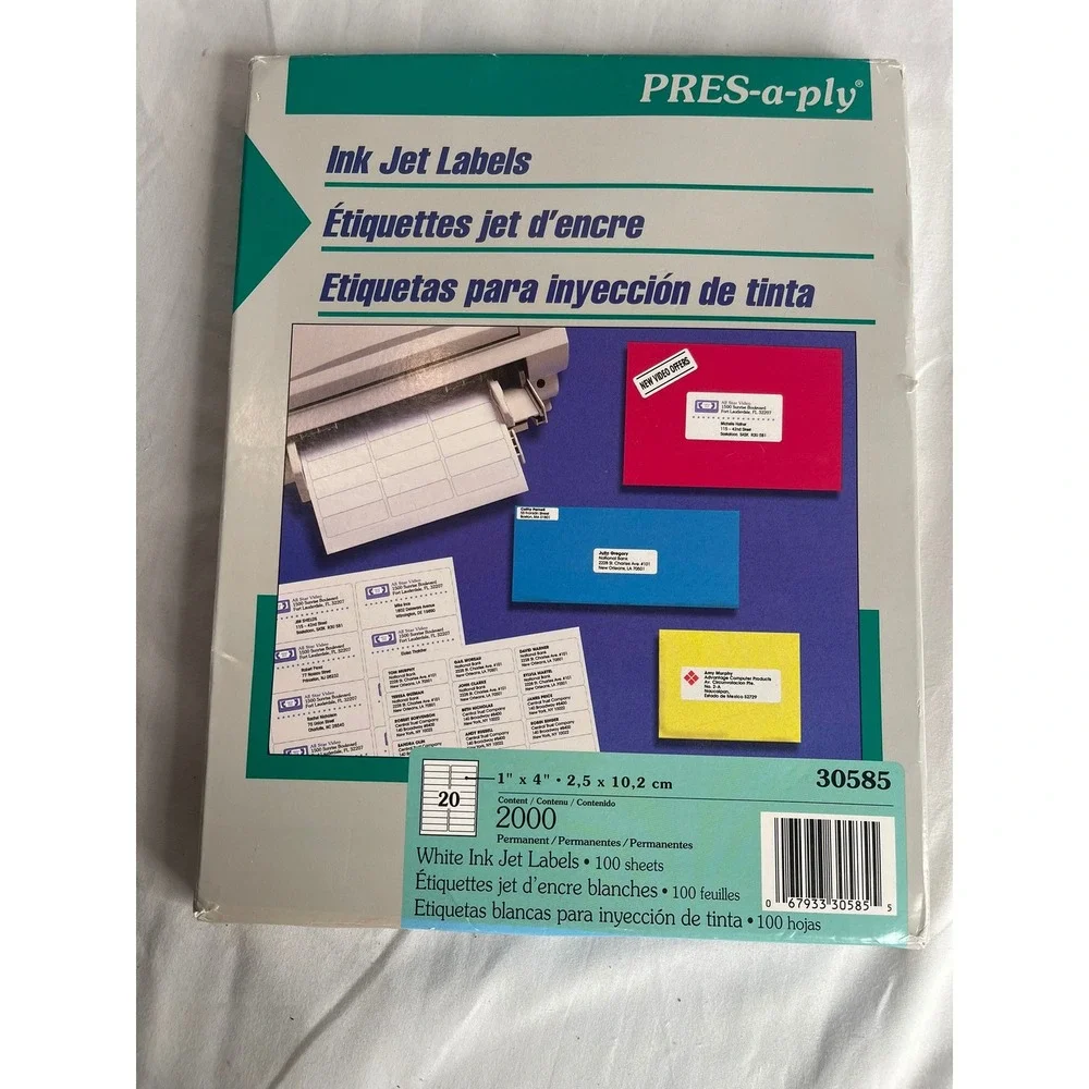 PRES-a-ply 30585 White Ink Jet Labels 1 x 4 Inch 2000 Count 100 Sheets Permanent